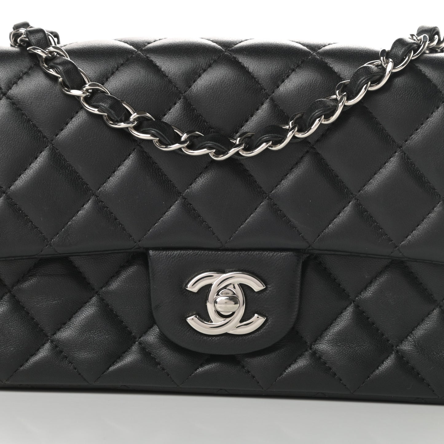 Lambskin Quilted Mini Rectangular Flap Black