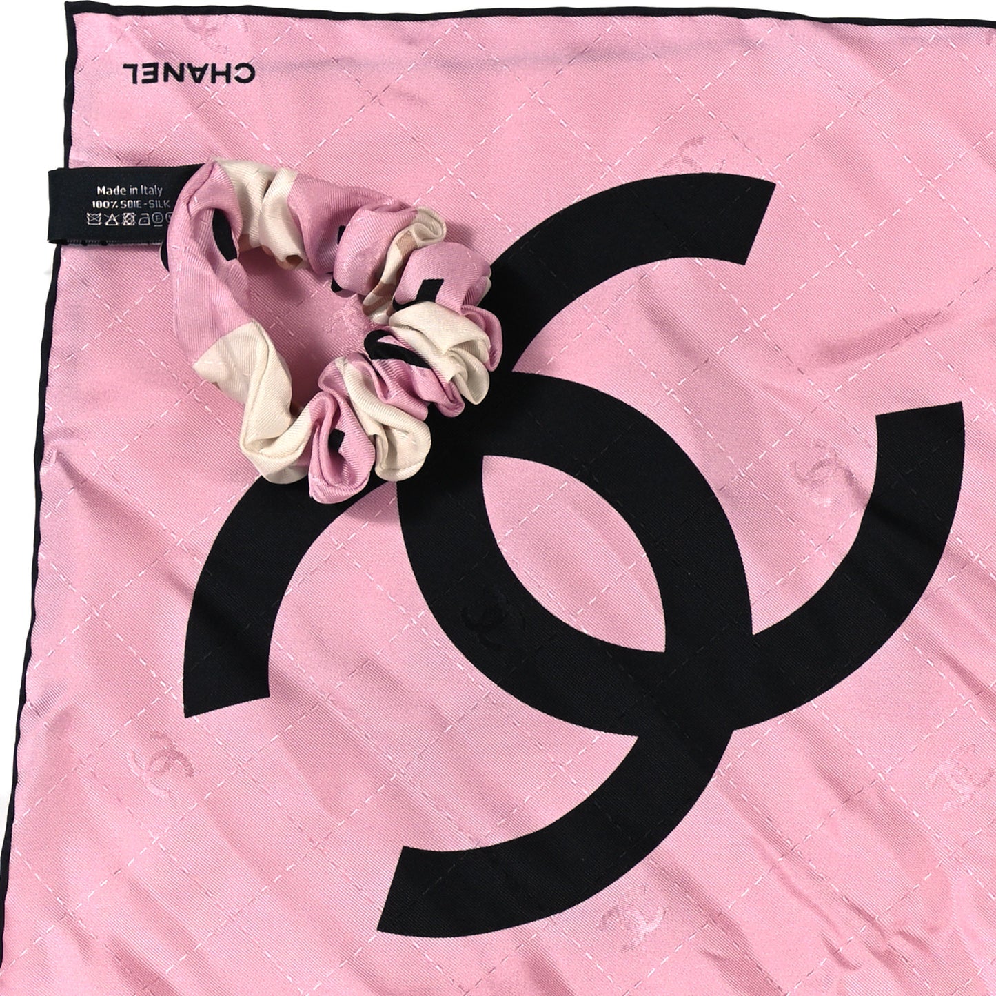 Silk Twill Hair Scarf Pink Ecru Beige