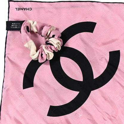 Chanel Silk Twill Hair Scarf Pink Ecru Beige 2 of 5