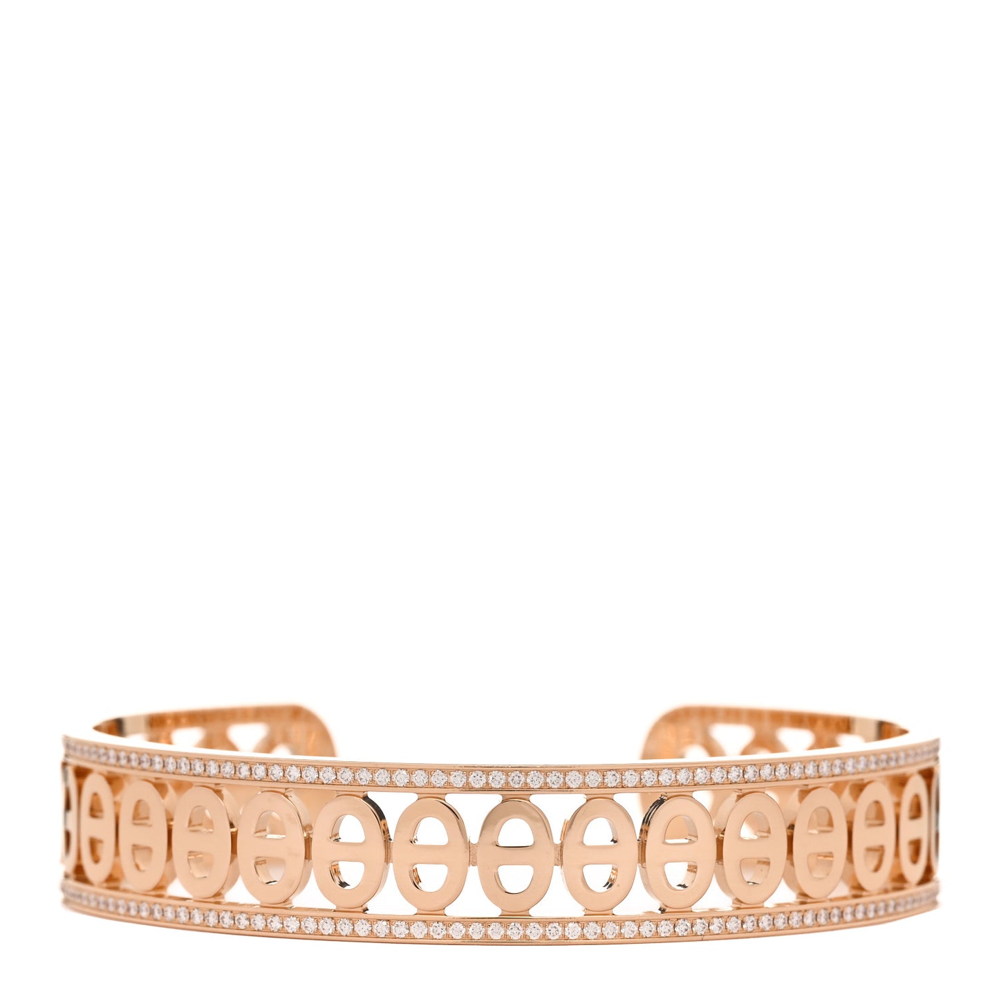 18K Rose Gold Diamond PM Chaine d'Ancre Divine Cuff Bracelet SH