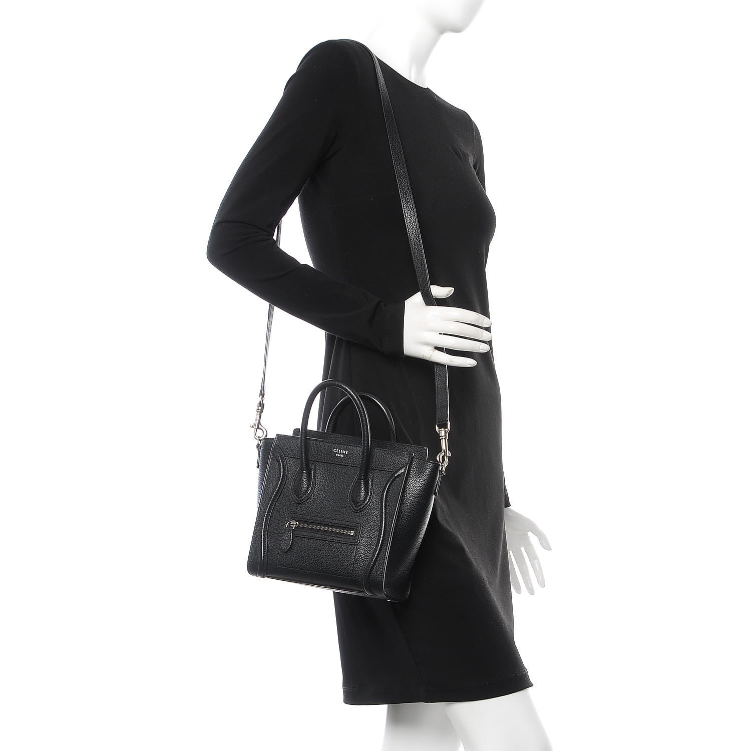 Celine Drummed Calfskin Nano Luggage Black 2 of 8