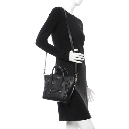 Celine Drummed Calfskin Nano Luggage Black 2 of 8