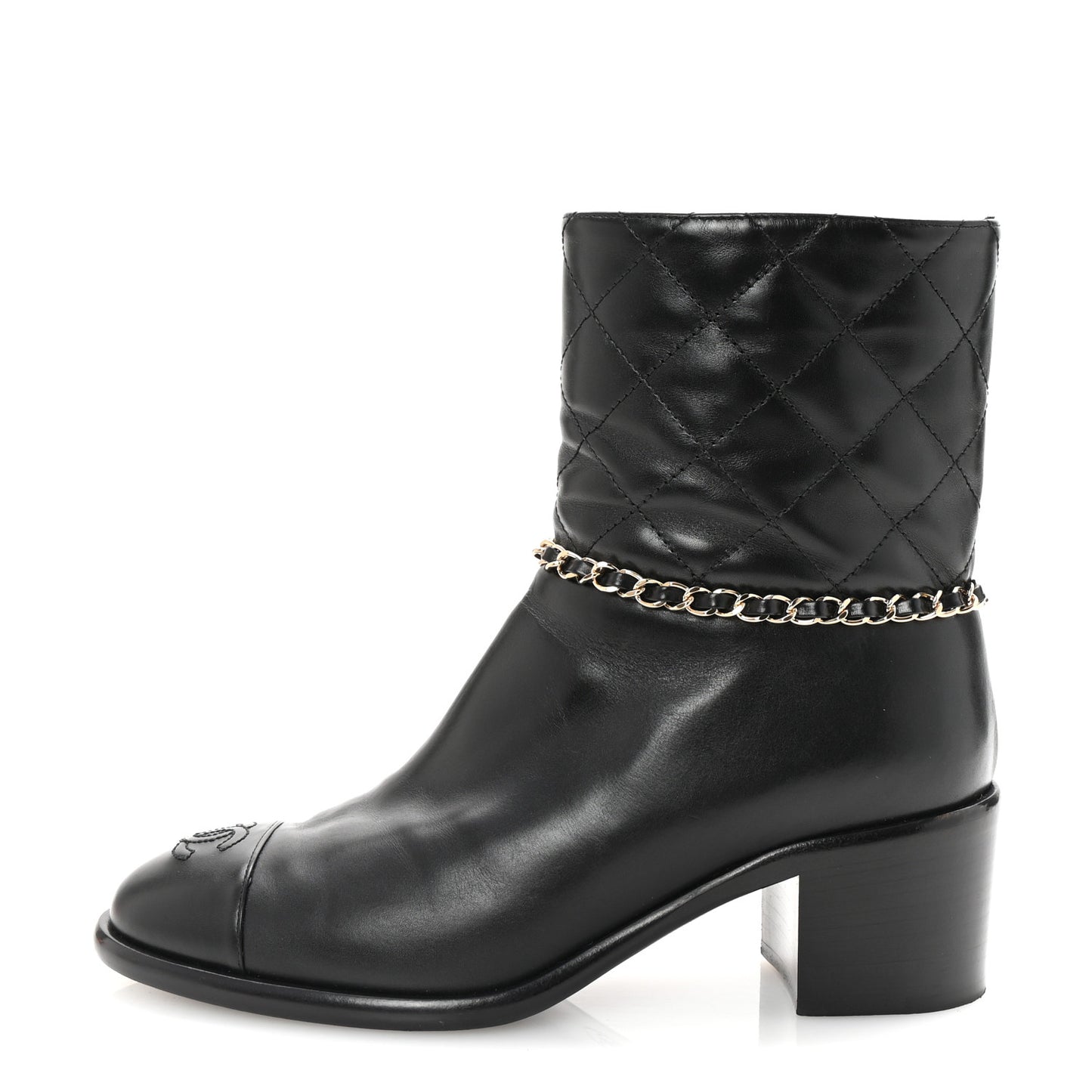 Calfskin Chain CC Cap Toe Short Boots 37.5 Black