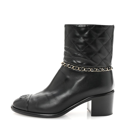 Chanel Calfskin Chain CC Cap Toe Short Boots 37.5 Black 1 of 10