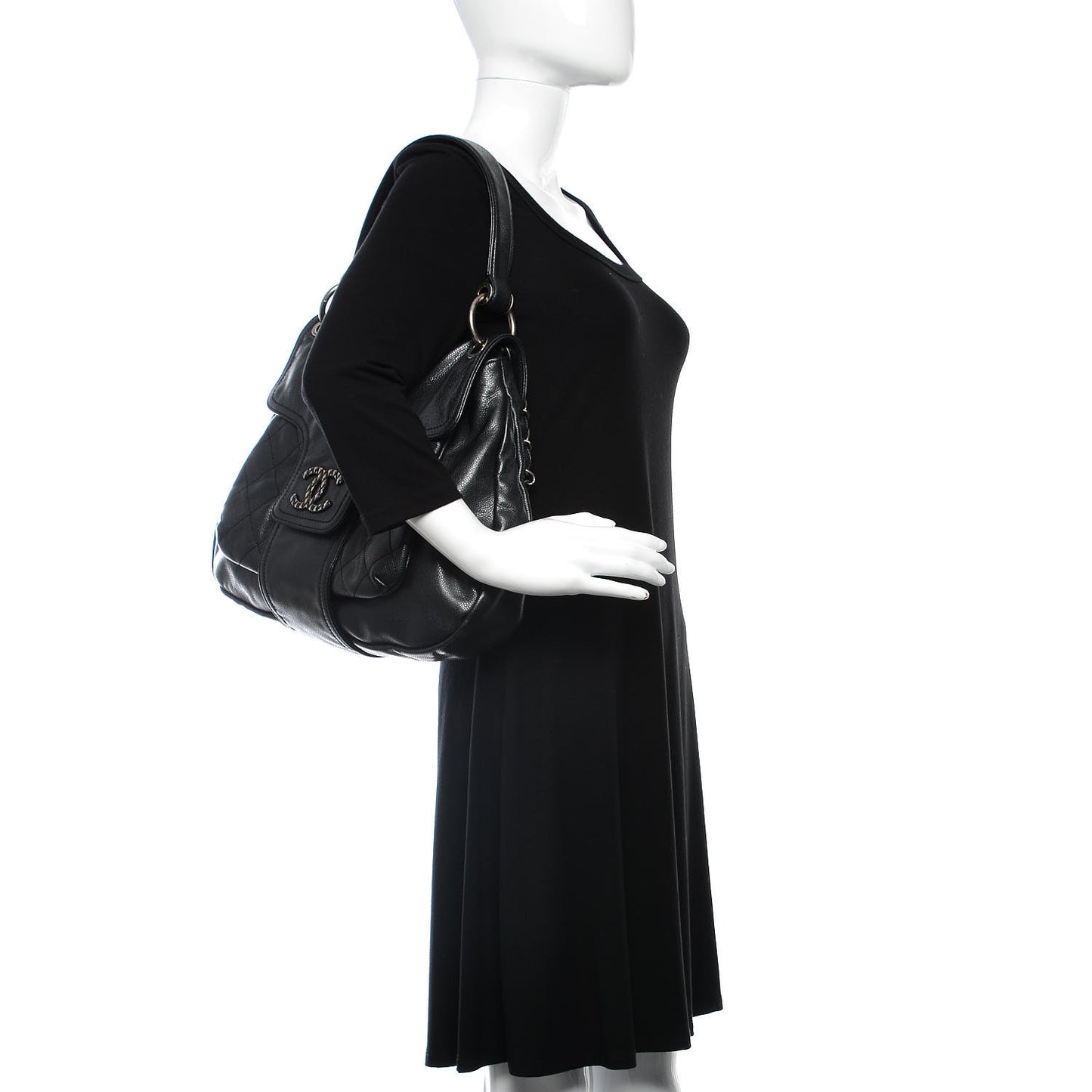 Glazed Caviar Flap Hobo Dark Grey