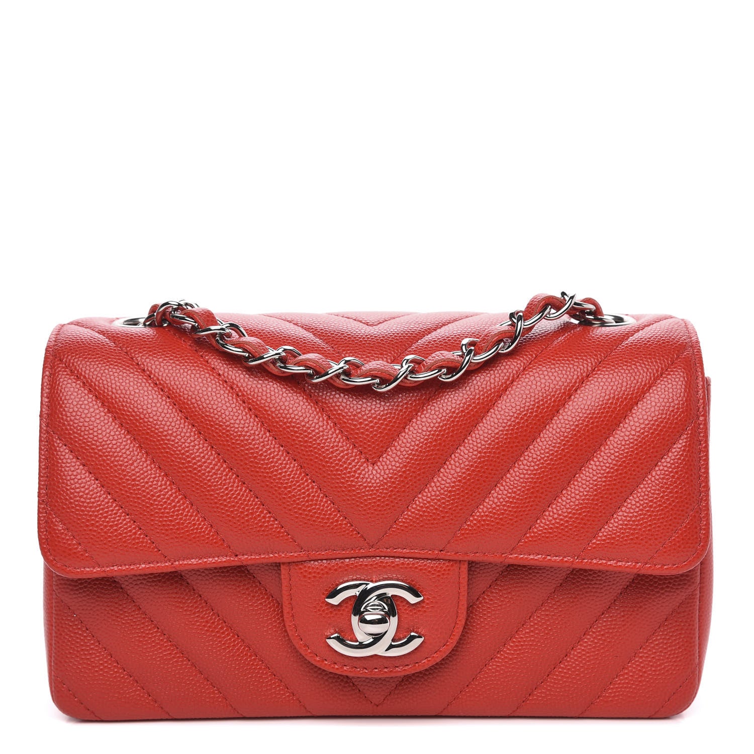 Chanel Caviar Chevron Quilted Mini Rectangular Flap Red 1 of 11