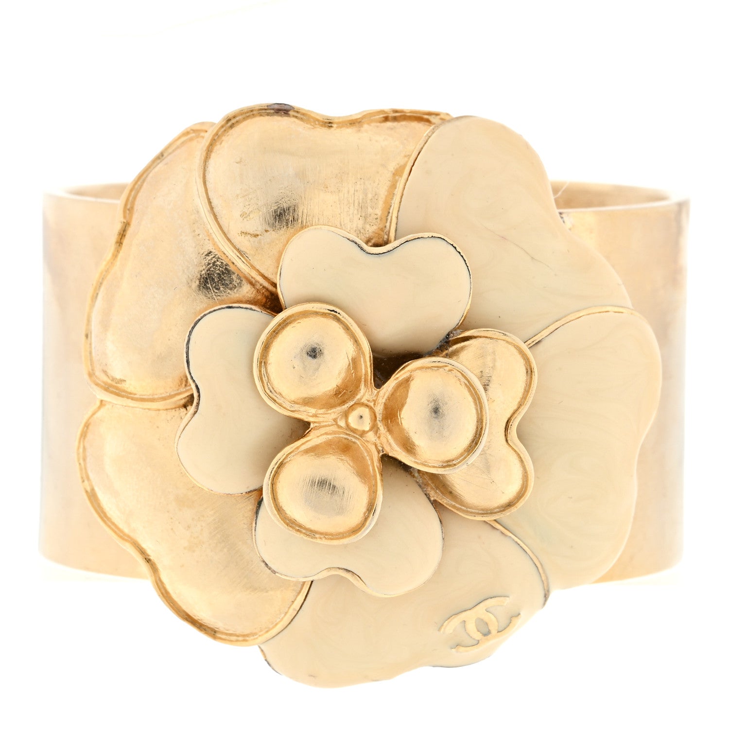 Chanel Metal Enamel Camellia CC Bracelet Light Gold 1 of 3