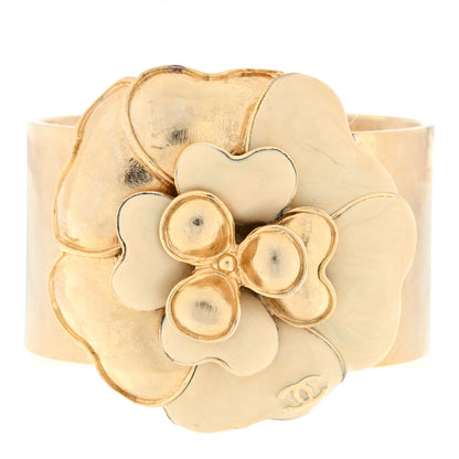 Chanel Metal Enamel Camellia CC Bracelet Light Gold 1 of 3