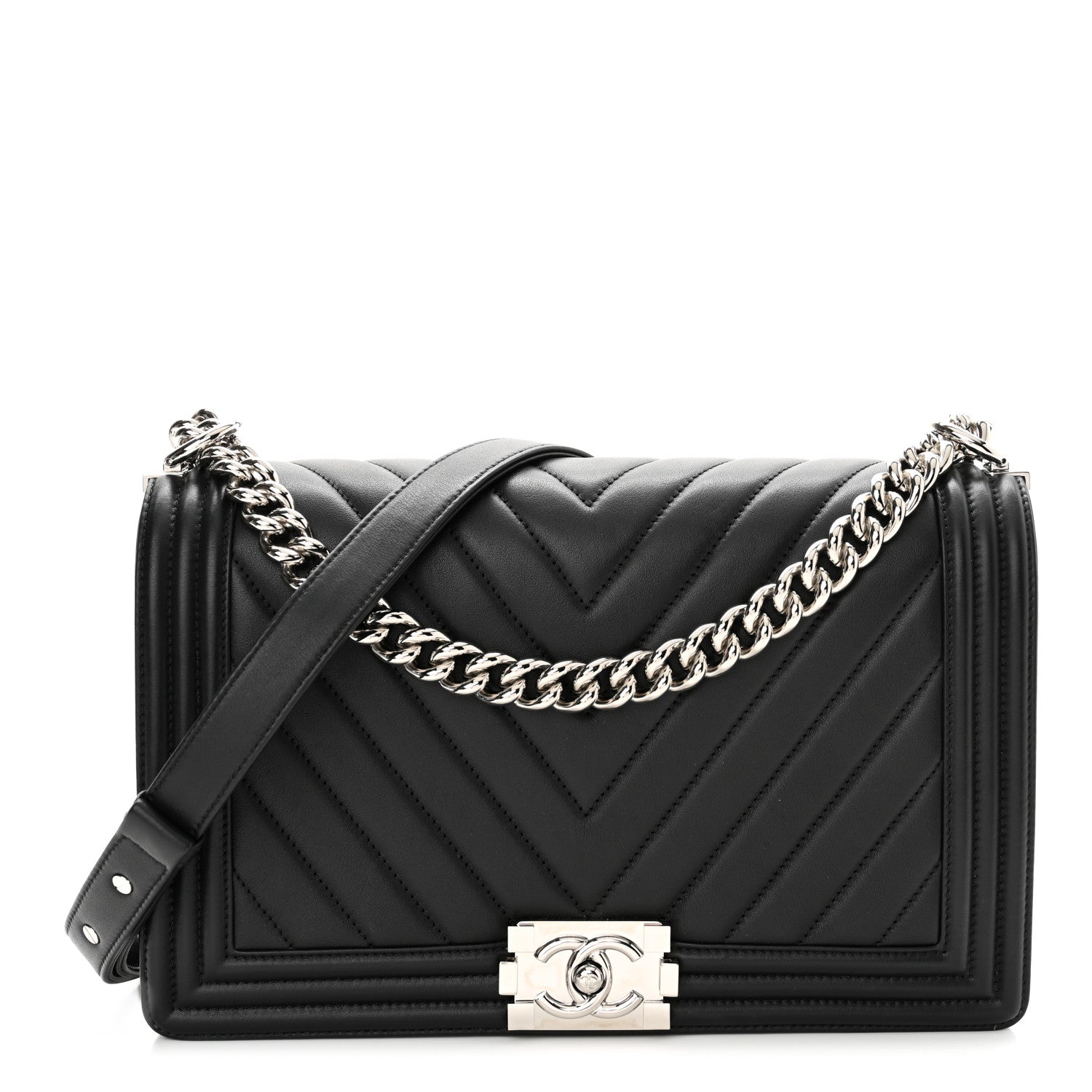 Chanel Lambskin Chevron Quilted New Medium Boy Flap Black 1 of 10
