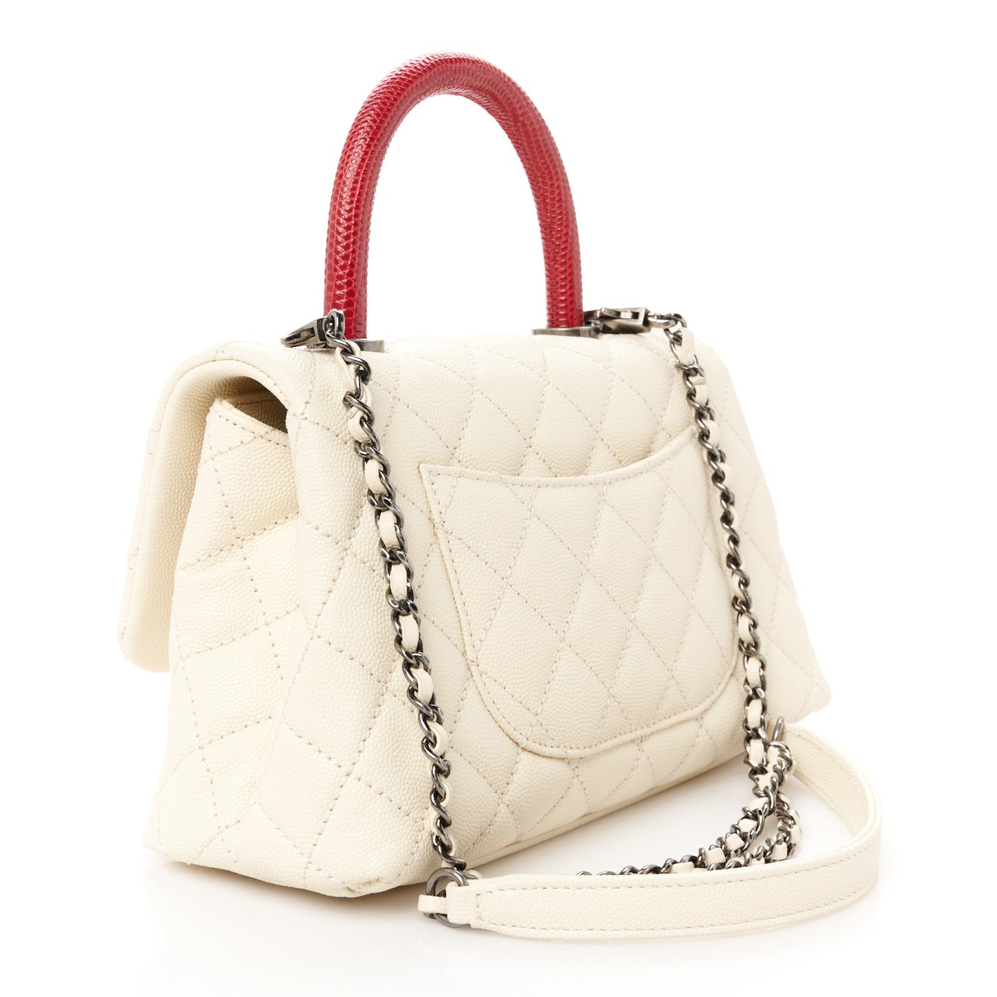 Caviar Lizard Quilted Mini Coco Handle Flap White