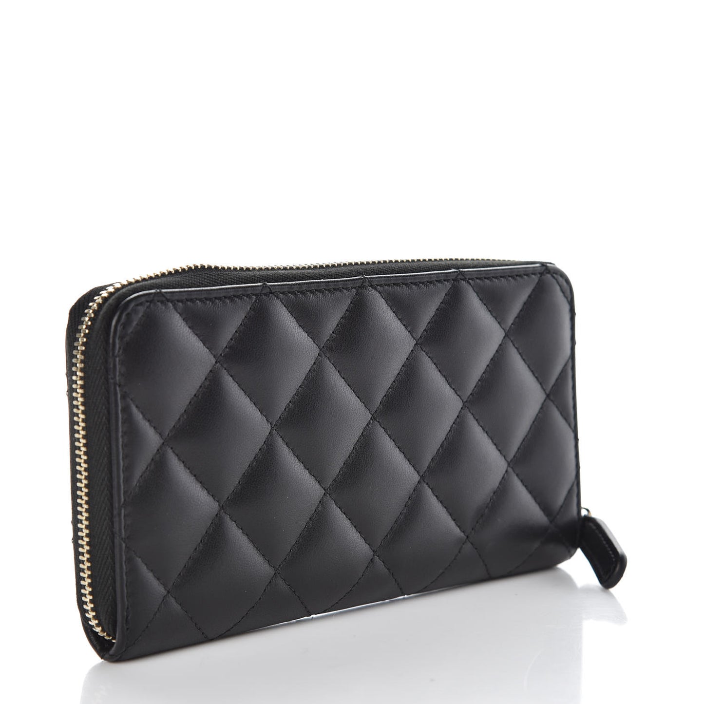 Lambskin Quilted Small Gusset Zip Around Wallet Black