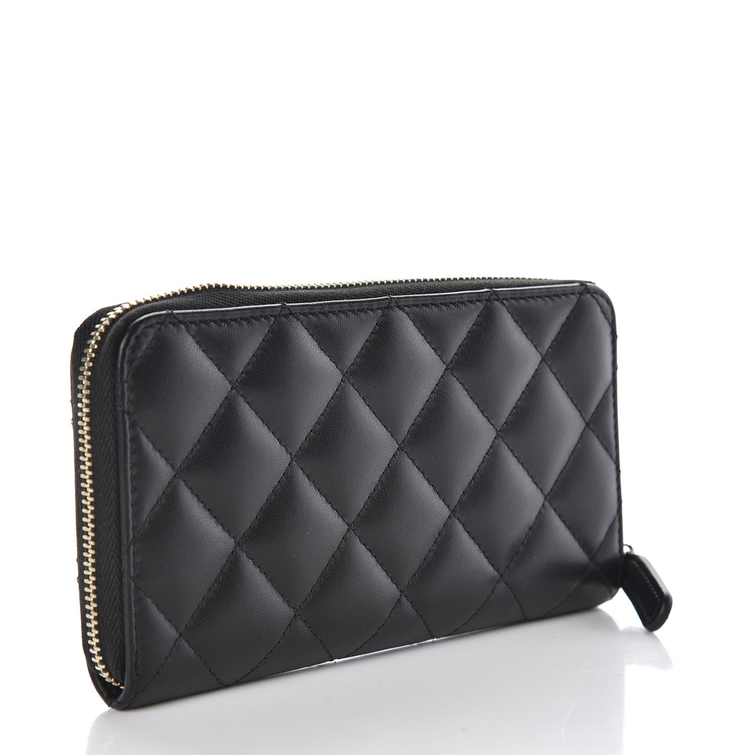 Chanel Lambskin Quilted Small Gusset Zip Around Wallet Black 3 of 10