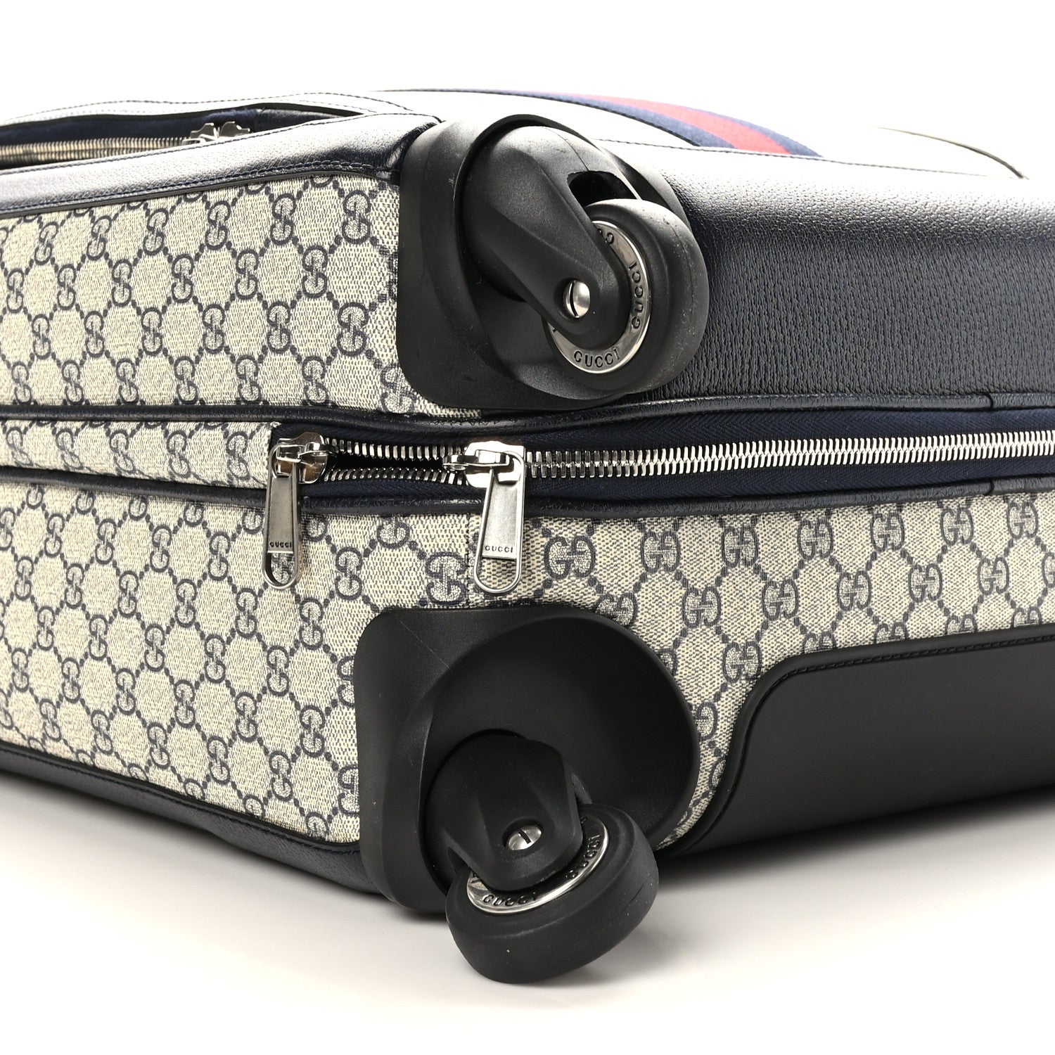 Gucci GG Supreme Monogram Textured Dollar Calfskin Web Small Savoy Cabin Trolley Beige Blue 7 of 8