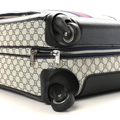 Gucci GG Supreme Monogram Textured Dollar Calfskin Web Small Savoy Cabin Trolley Beige Blue 7 of 8