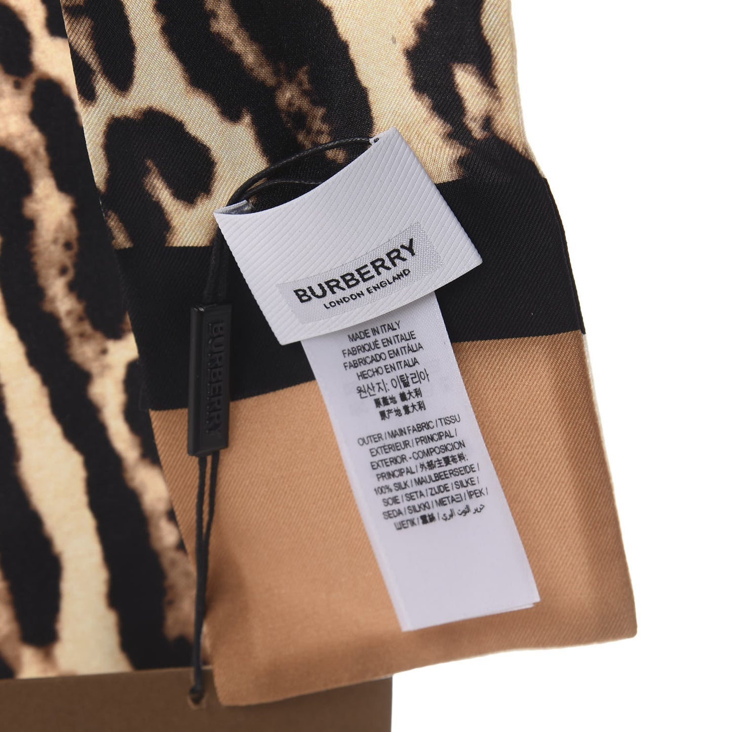 Silk Animal Print Skinny Scarf White