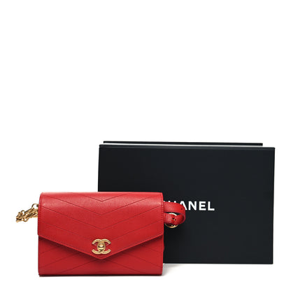 Chanel Calfskin Chevron Stitched Coco Waist Bag Red 11 of 11