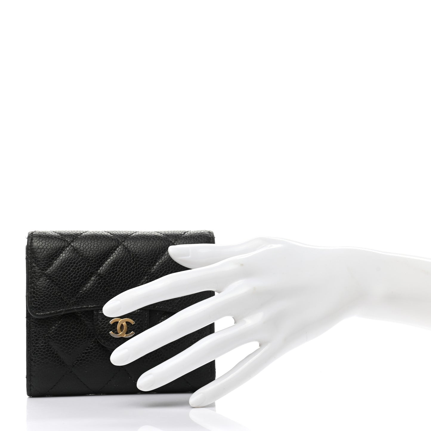 Caviar Quilted Compact Flap Wallet Black