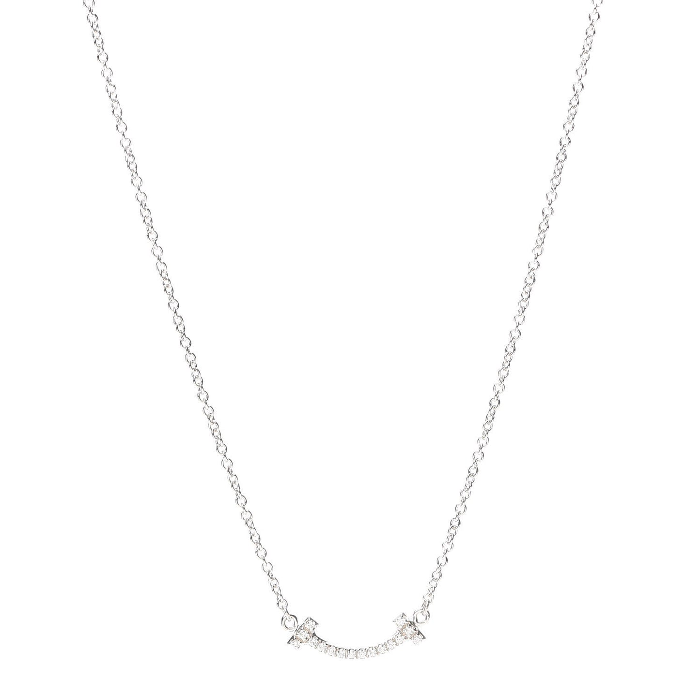 18K White Gold Diamond Mini T Smile Pendant Necklace