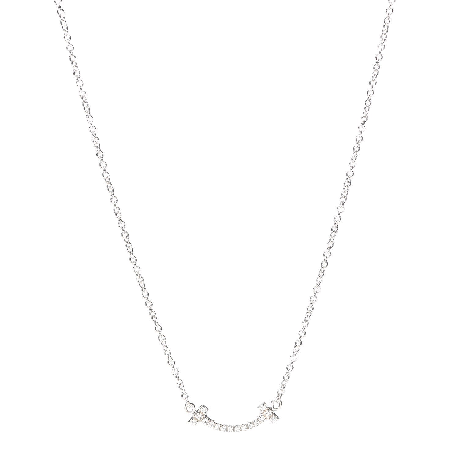 Tiffany 18K White Gold Diamond Mini T Smile Pendant Necklace 1 of 6