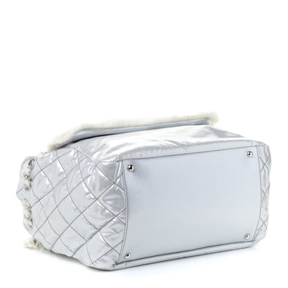 Chanel Vinyl Mohair Trimmed Accordion Arctic Polar Ice Flap Silver 4 of 9