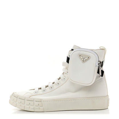 Prada Re-Nylon Gabardine Metal Triangle Logo Wheel Pouch Pocket High Top Sneakers 38.5 White 1 of 9