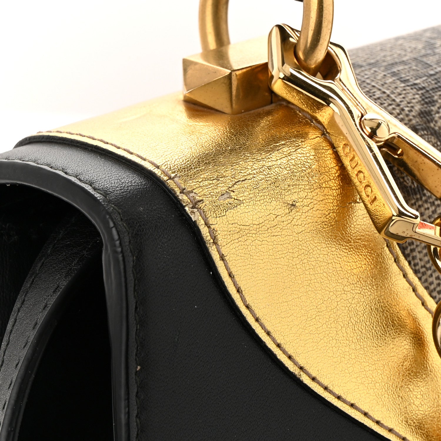 Gucci GG Supreme Monogram Small Osiride Top Handle Bag Black Gold 14 of 16