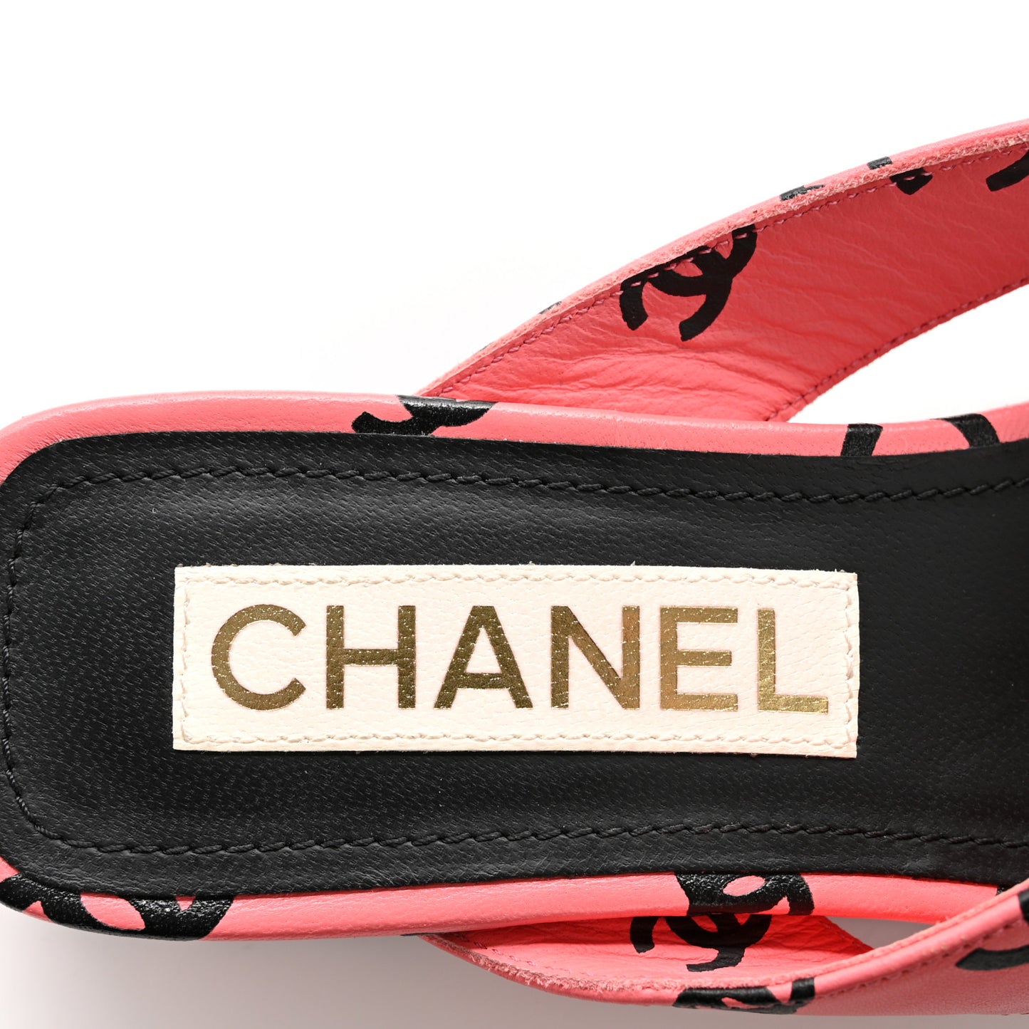 Lambskin Printed CC Thong Sandals 35 Pink Black