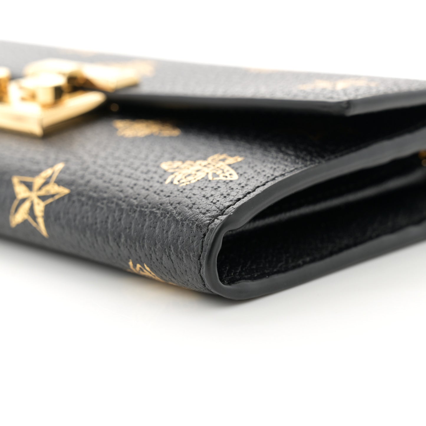 Grained Calfskin Bee Star Continental Chain Wallet Black