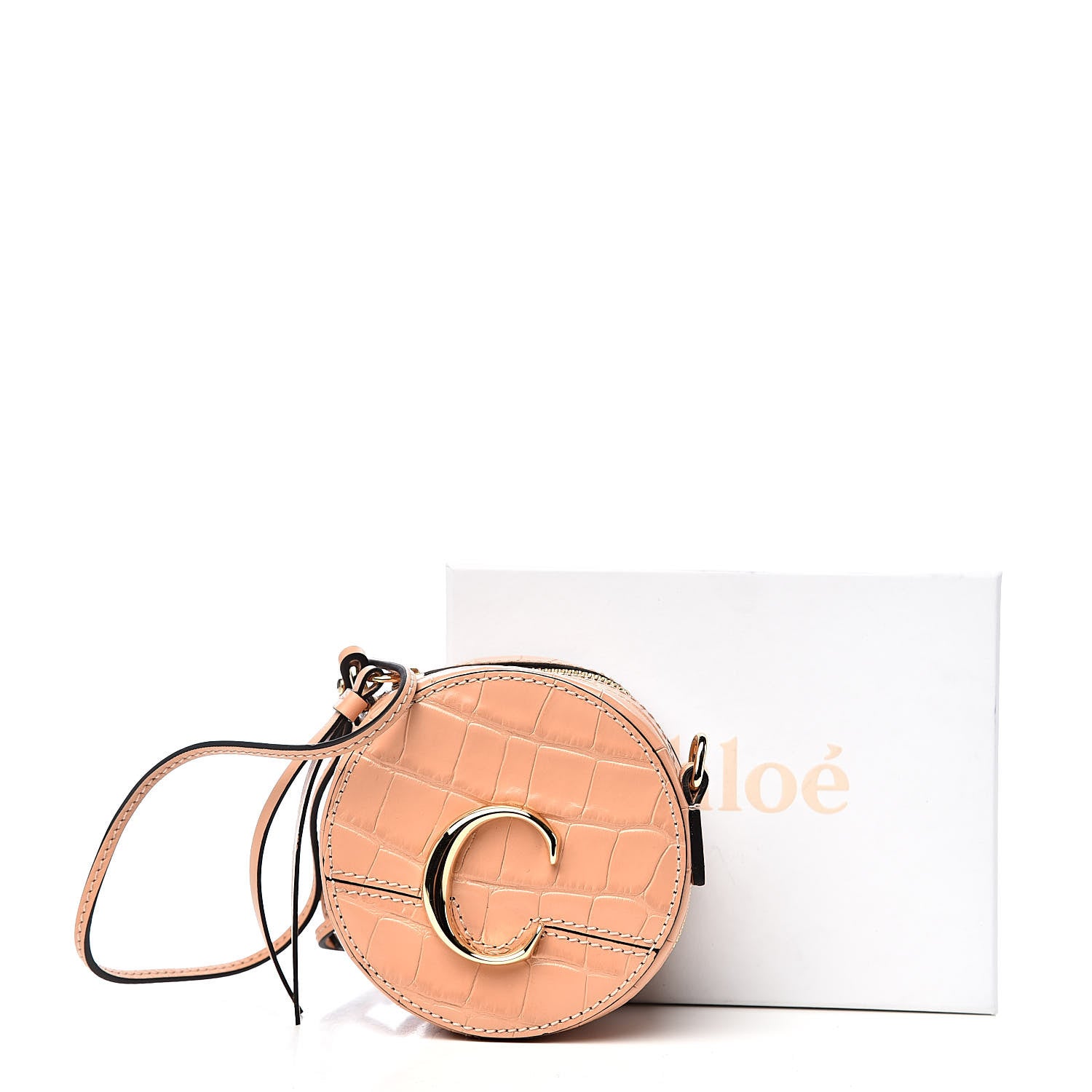 Chloe Calfskin Crocodile Embossed Mini C Round Crossbody Milky Orange 11 of 11