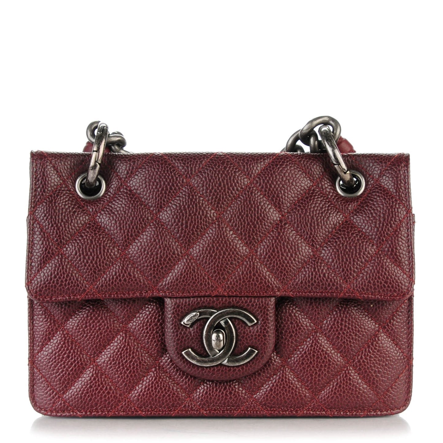 Caviar Quilted Small Retro Class Flap Burgundy