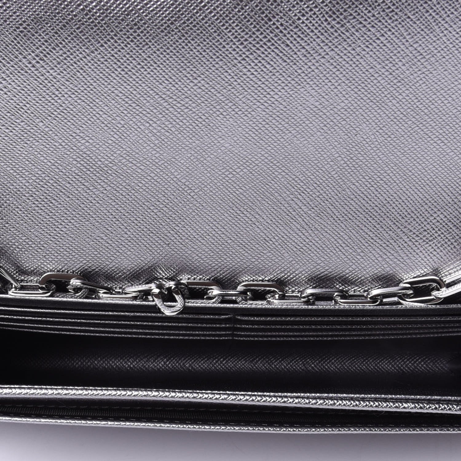 Prada Metallic Saffiano Metal Chain Wallet Cromo 3 of 4