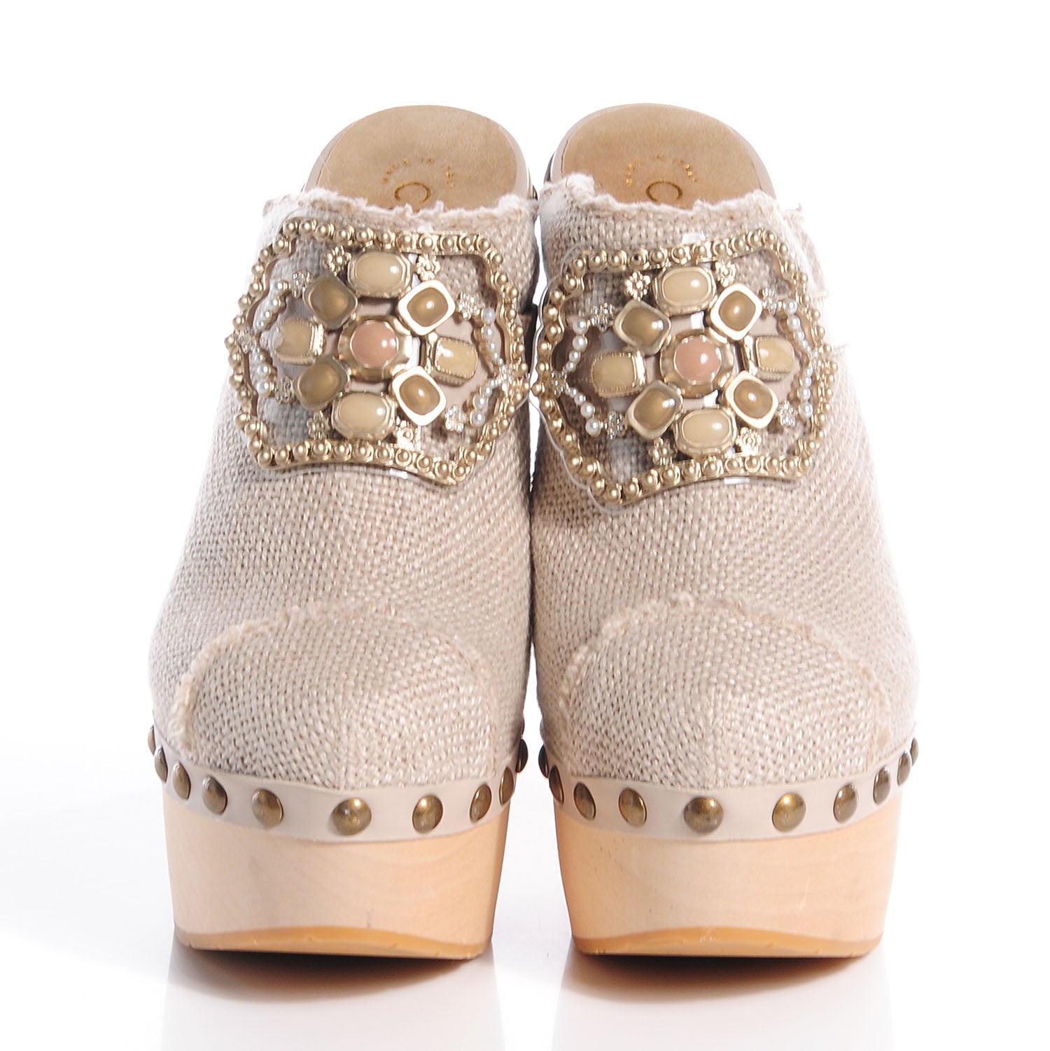 Chanel Linen Gripoix Pearl Mules 41 Beige 2 of 6
