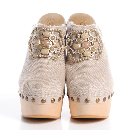 Chanel Linen Gripoix Pearl Mules 41 Beige 2 of 6