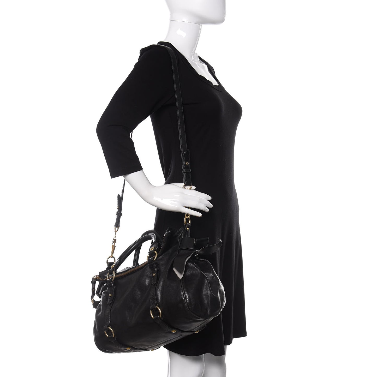 Vitello Lux Bow Tote Black