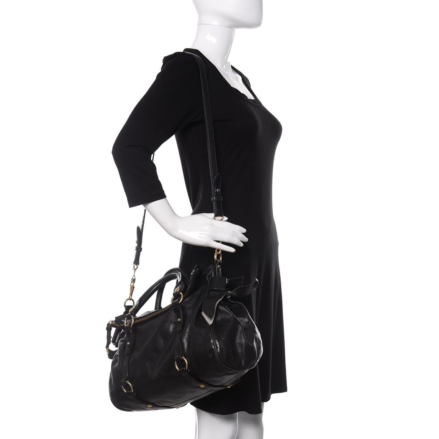 Miu Miu Vitello Lux Bow Tote Black 2 of 15