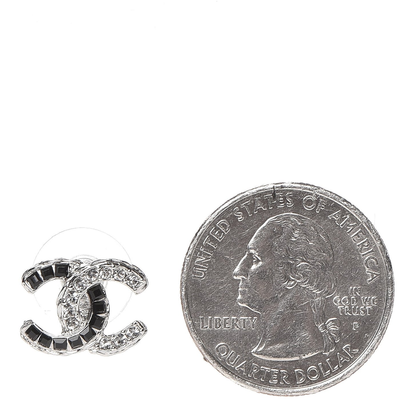 Baguette Crystal CC Earrings Silver Black