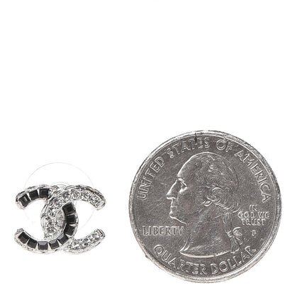 Chanel Baguette Crystal CC Earrings Silver Black 2 of 4