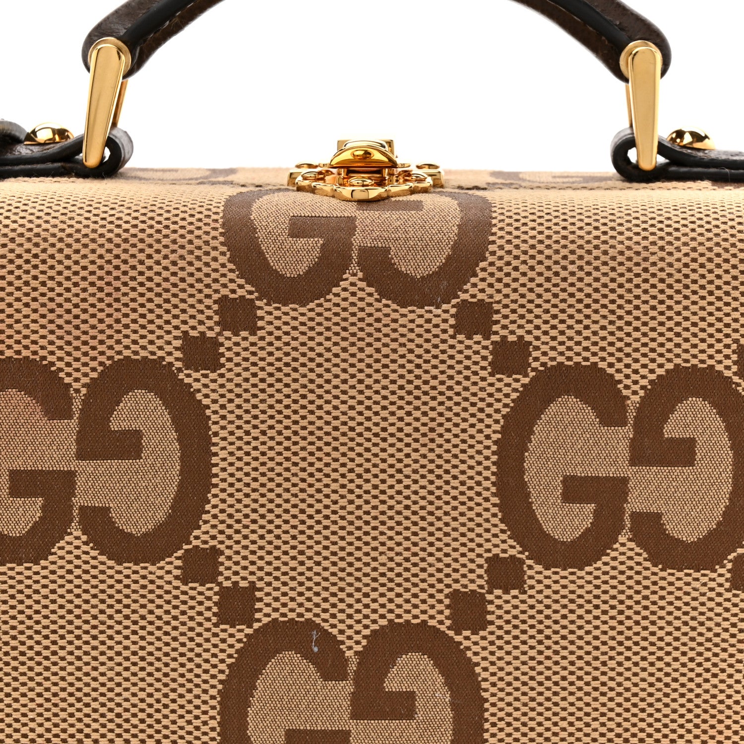 Gucci Monogram Jumbo GG Textured Dollar Calfskin Top Handle Beauty Case Camel Ebony New Acero 7 of 13