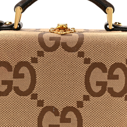 Gucci Monogram Jumbo GG Textured Dollar Calfskin Top Handle Beauty Case Camel Ebony New Acero 7 of 13