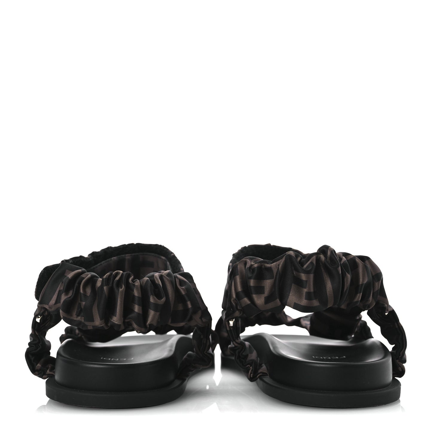 Satin FF Ruched Sandals 40 Tobacco Black