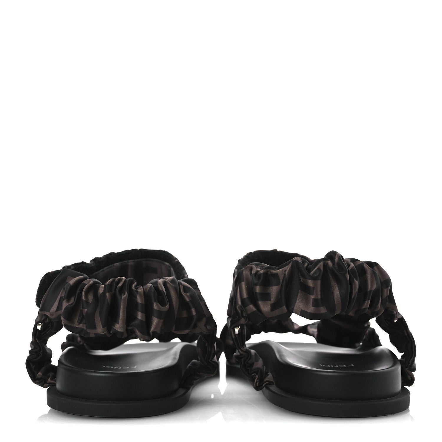 Fendi Satin FF Ruched Sandals 40 Tobacco Black 6 of 9