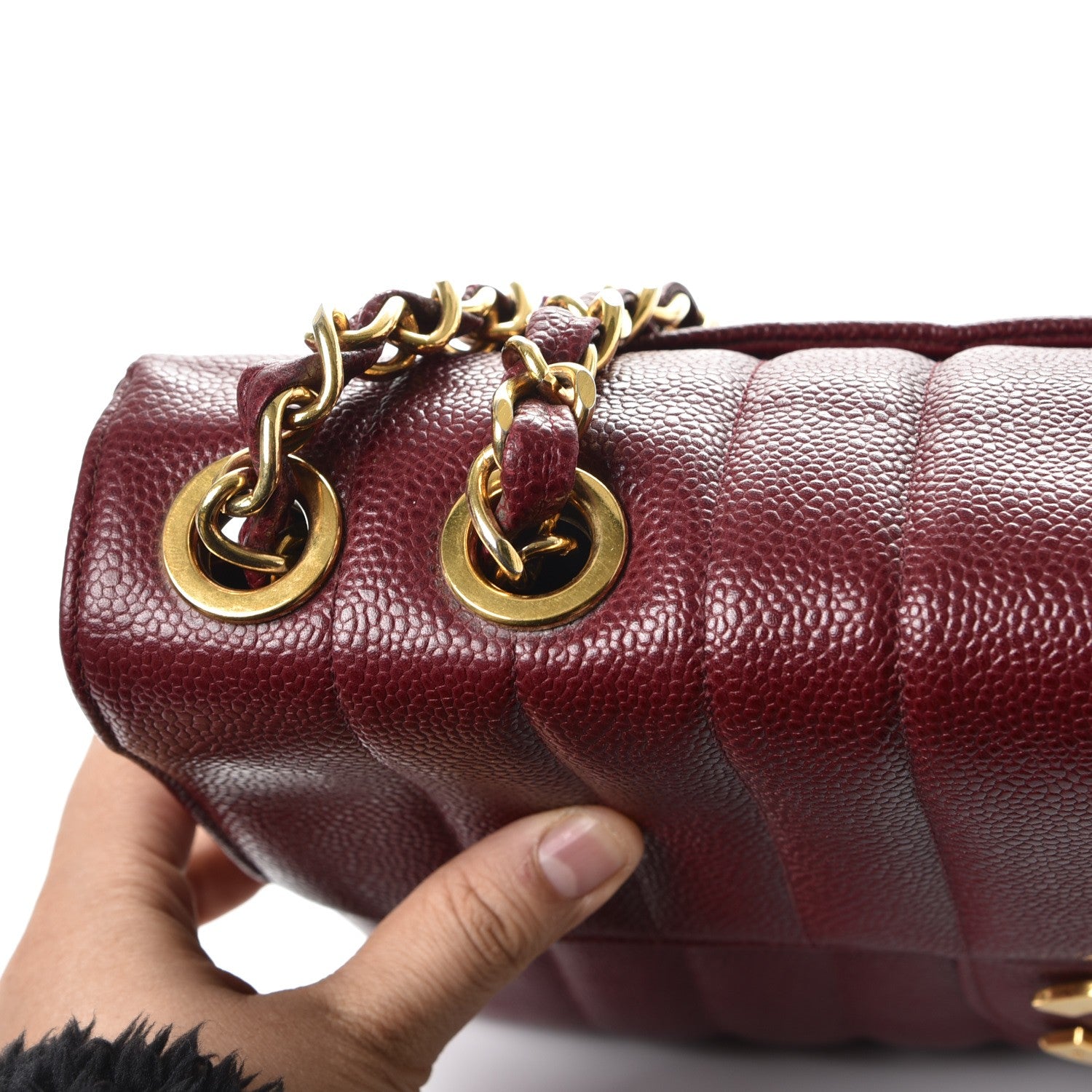Chanel Caviar Vertical Quilt Jumbo Flap Dark Red 20 of 21