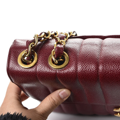 Chanel Caviar Vertical Quilt Jumbo Flap Dark Red 20 of 21