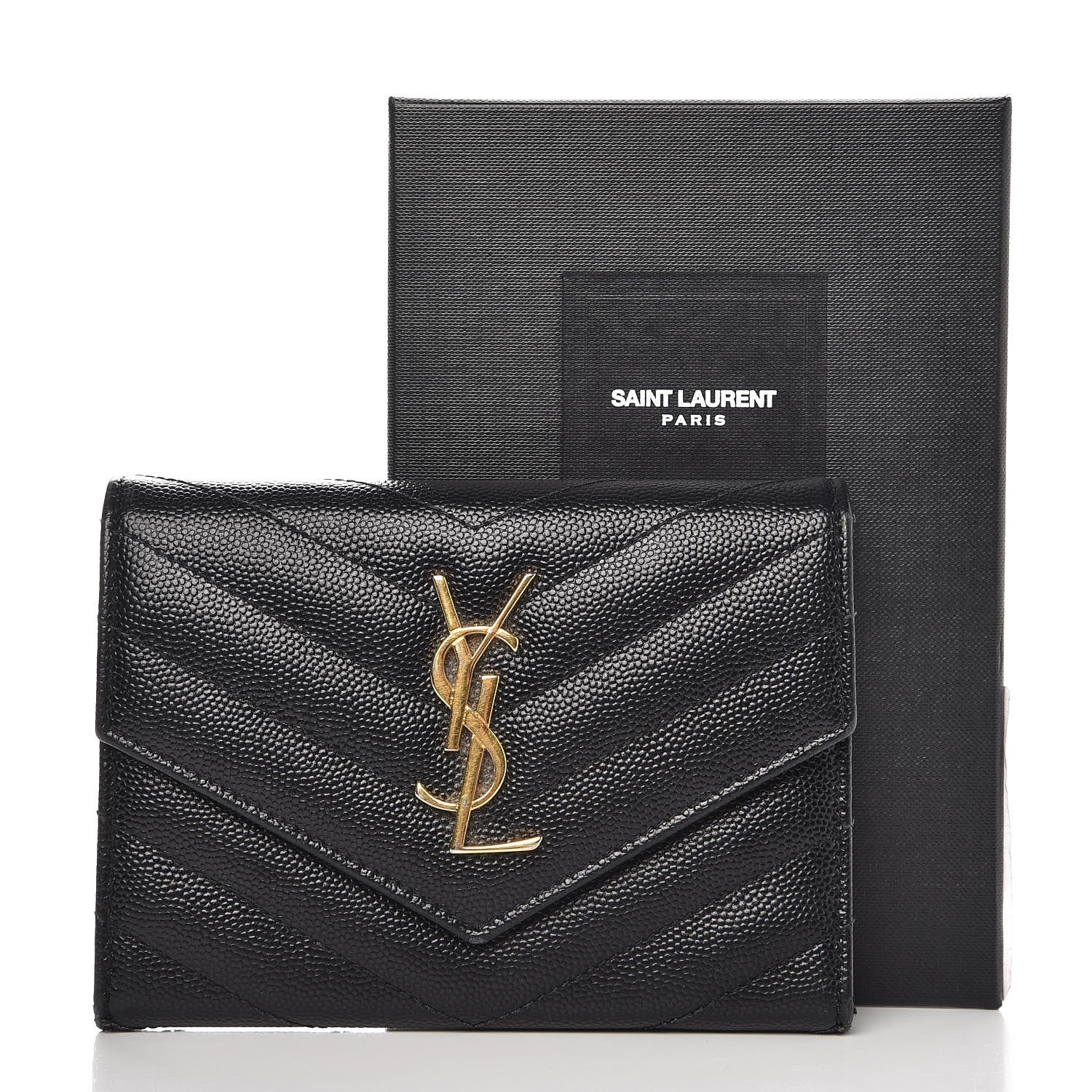 Saint Laurent Grain De Poudre Matelasse Chevron Small Monogram Passport Case Black 10 of 10