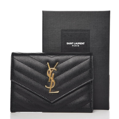 Saint Laurent Grain De Poudre Matelasse Chevron Small Monogram Passport Case Black 10 of 10