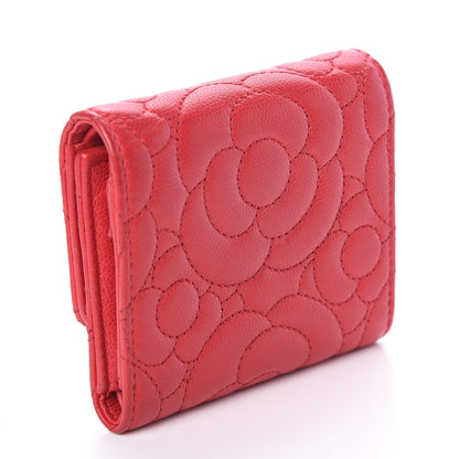 Chanel Caviar Camellia Embossed Compact Wallet Red 2 of 5