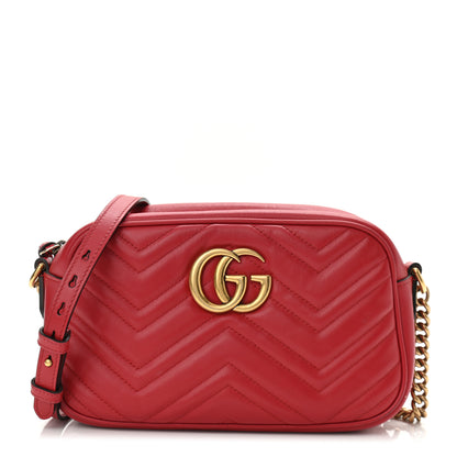 Gucci Calfskin Matelasse Small GG Marmont Chain Shoulder Bag Hibiscus Red 1 of 13