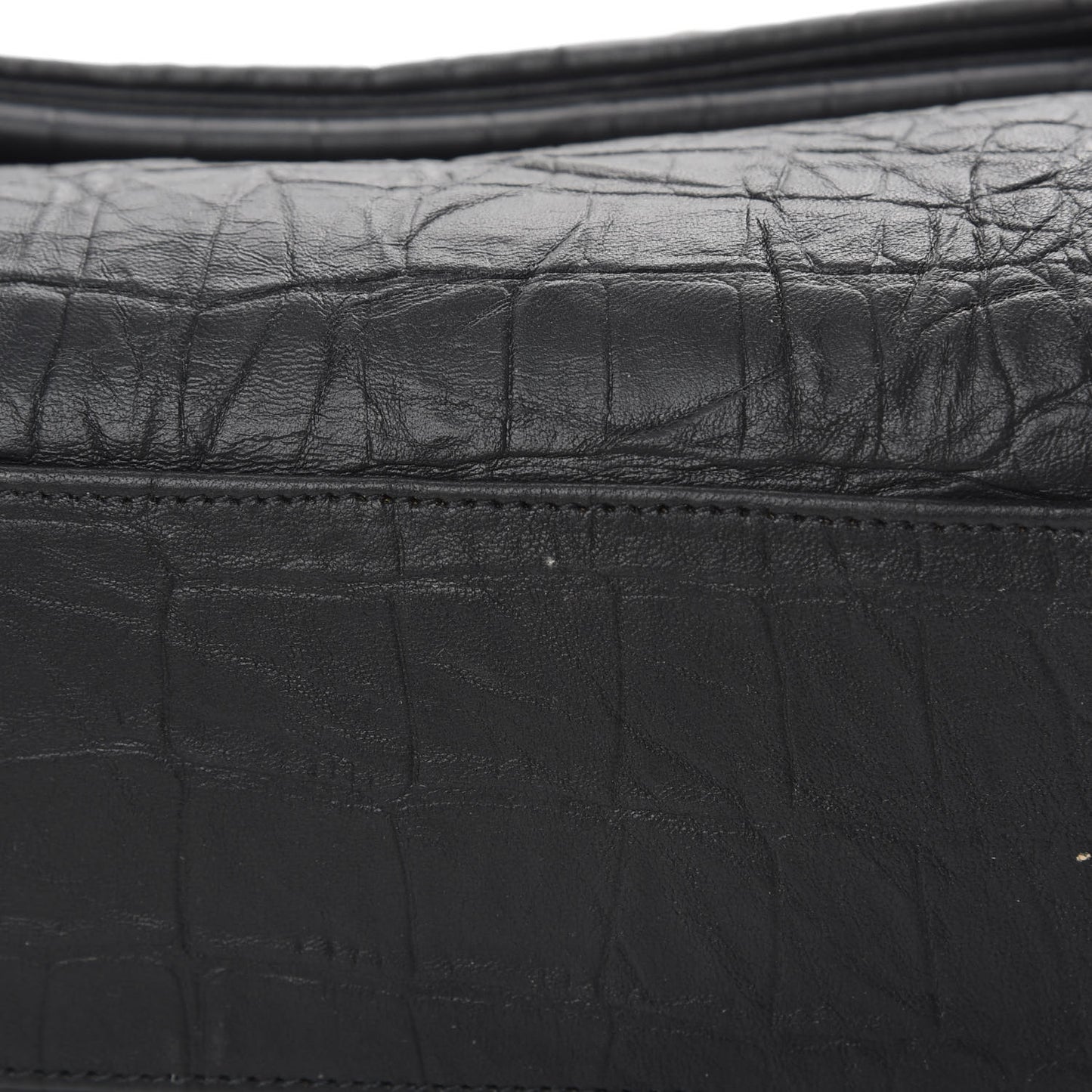 Calfskin Crocodile Embossed Medium West Hollywood Monogram Fold-Over Black