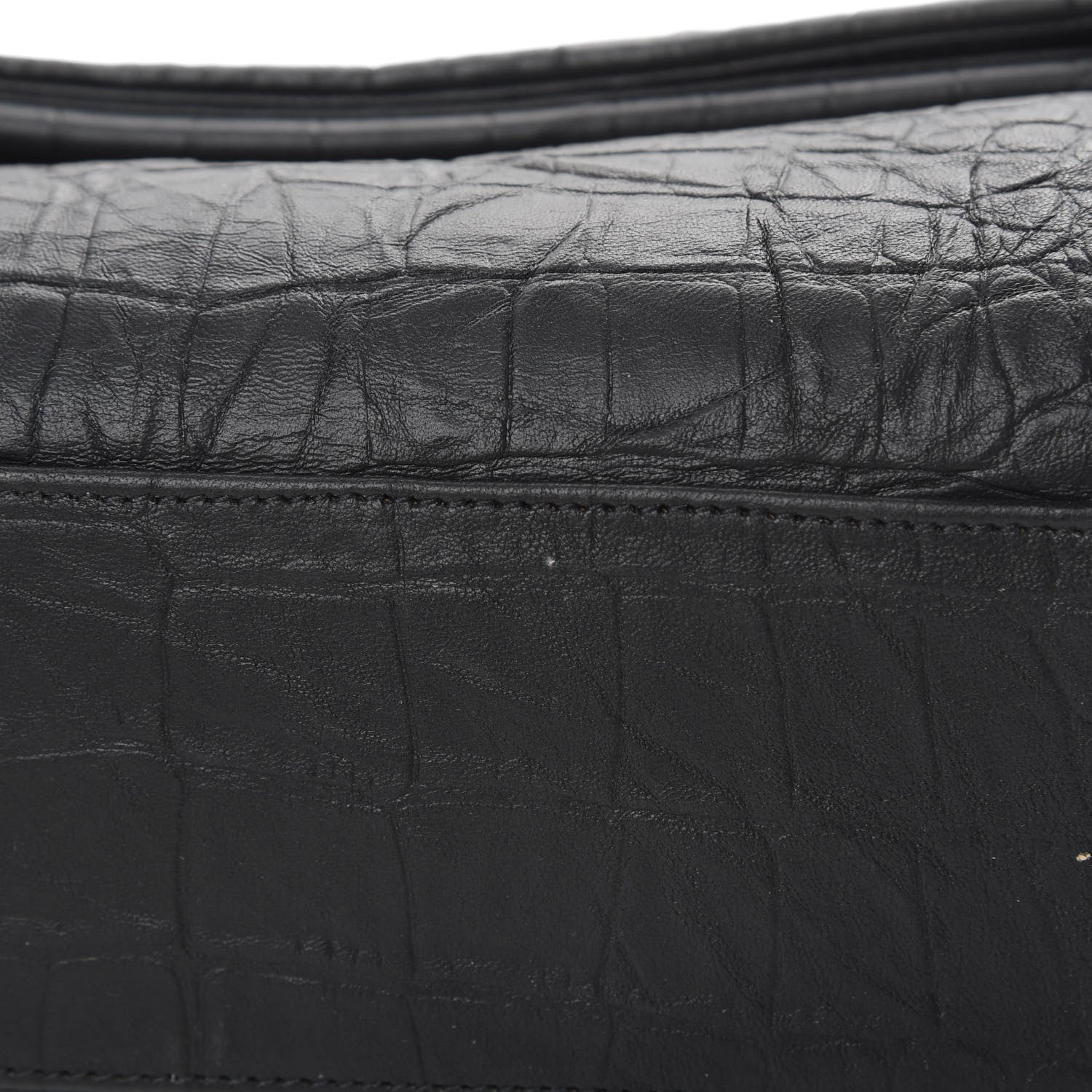 Saint Laurent Calfskin Crocodile Embossed Medium West Hollywood Monogram Fold-Over Black 12 of 12