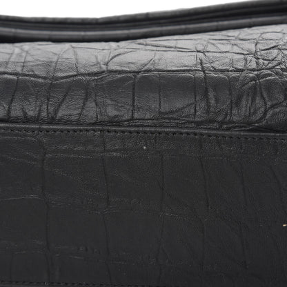 Saint Laurent Calfskin Crocodile Embossed Medium West Hollywood Monogram Fold-Over Black 12 of 12